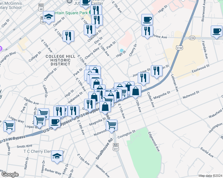 map of restaurants, bars, coffee shops, grocery stores, and more near 877 East 11th Avenue in Bowling Green