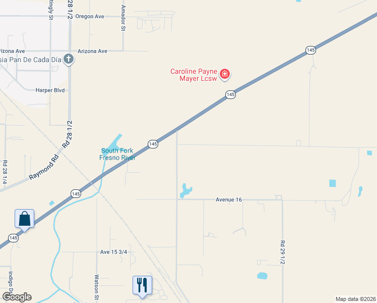 map of restaurants, bars, coffee shops, grocery stores, and more near 29101-29599 Ave 16 1/4 in Madera