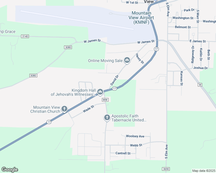 map of restaurants, bars, coffee shops, grocery stores, and more near 1100 David Drive in Mountain View