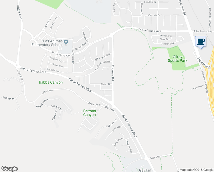 map of restaurants, bars, coffee shops, grocery stores, and more near 746 Alder Street in Gilroy