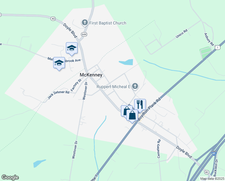 map of restaurants, bars, coffee shops, grocery stores, and more near 10611 Rives Avenue in McKenney