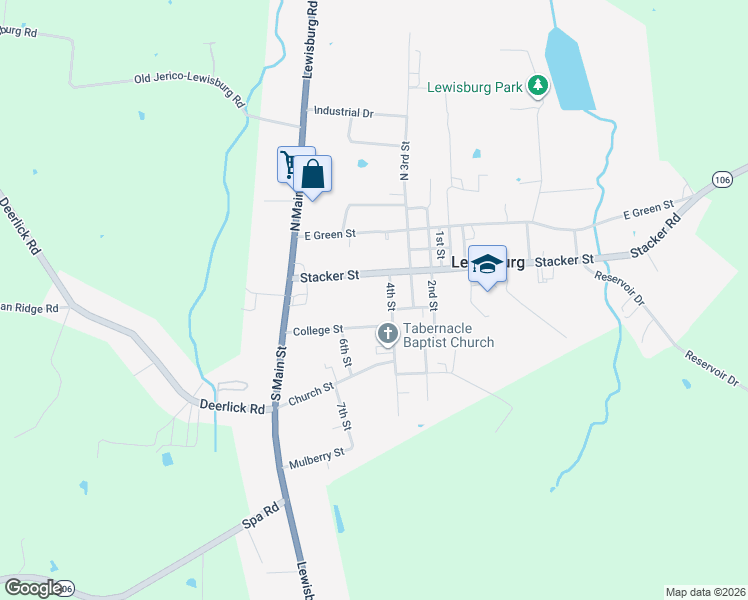 map of restaurants, bars, coffee shops, grocery stores, and more near 100-198 4th St in Lewisburg