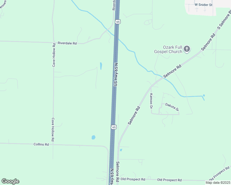 map of restaurants, bars, coffee shops, grocery stores, and more near U.S. 65 in Ozark