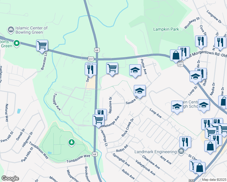 map of restaurants, bars, coffee shops, grocery stores, and more near 1945 Wiltshire Street in Bowling Green