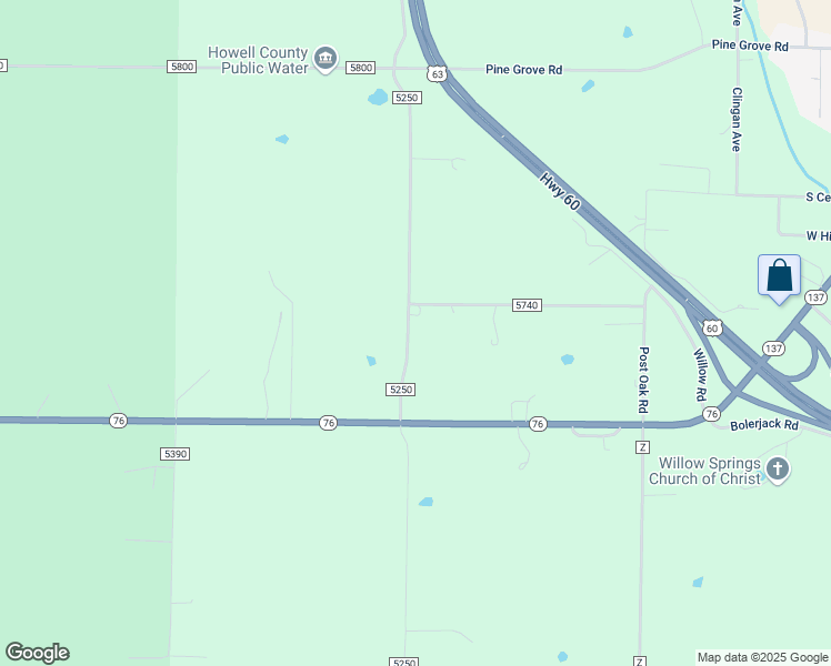 map of restaurants, bars, coffee shops, grocery stores, and more near 944 Co Road 5250 in Willow Springs