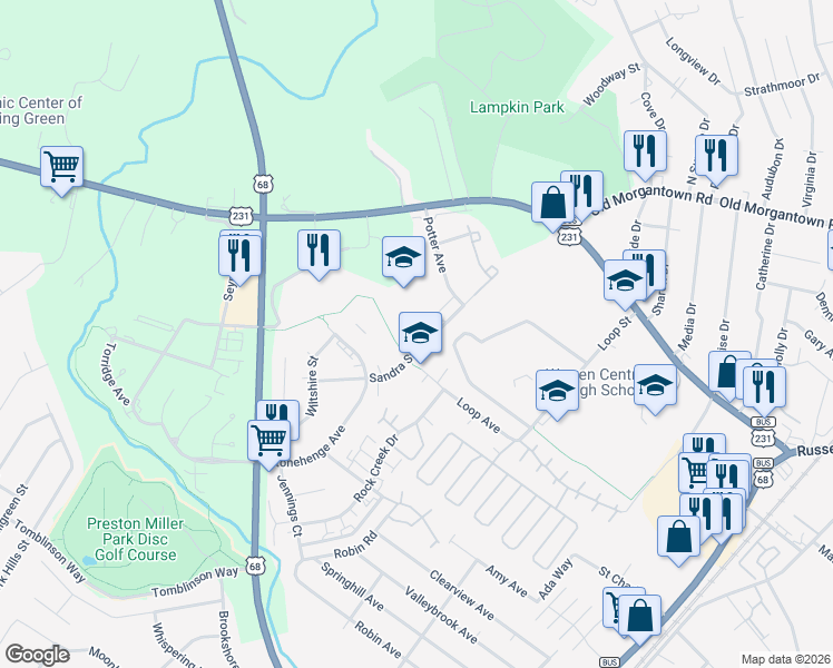 map of restaurants, bars, coffee shops, grocery stores, and more near 1871-1899 Sandra St in Bowling Green