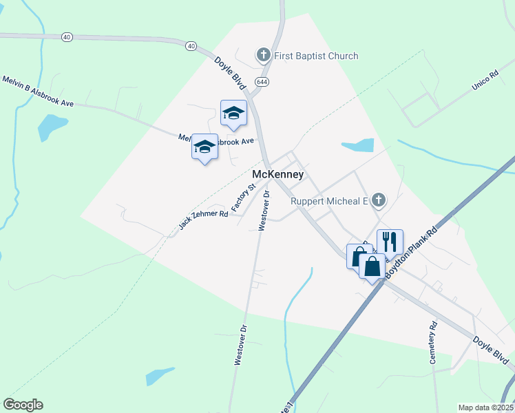 map of restaurants, bars, coffee shops, grocery stores, and more near 20810 Westover Dr in McKenney