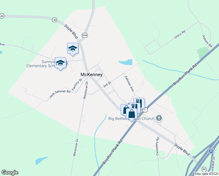 map of restaurants, bars, coffee shops, grocery stores, and more near 10502 Doyle Boulevard in McKenney