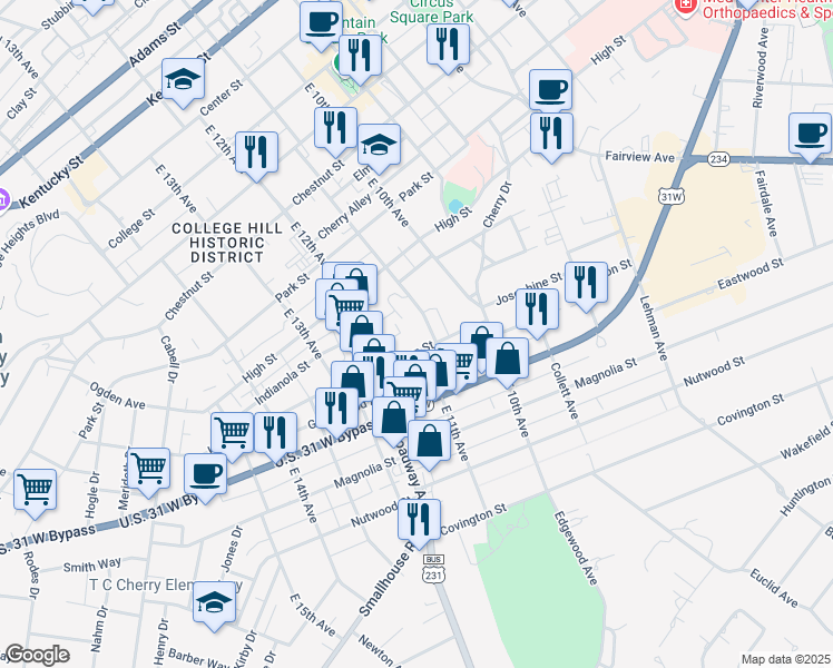 map of restaurants, bars, coffee shops, grocery stores, and more near 877 East 11th Avenue in Bowling Green