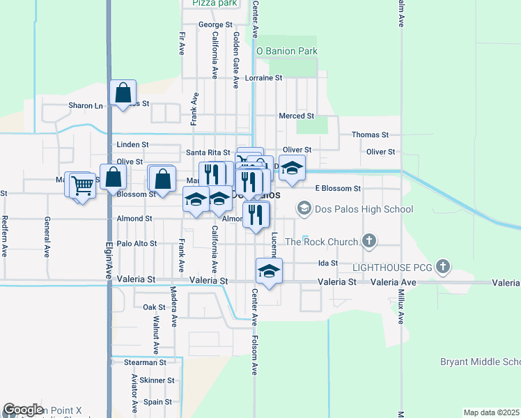 map of restaurants, bars, coffee shops, grocery stores, and more near in Dos Palos
