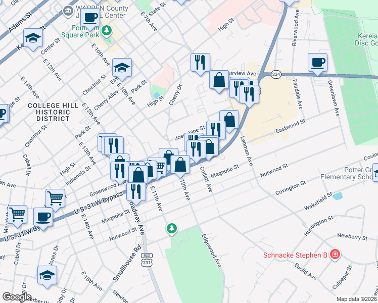 map of restaurants, bars, coffee shops, grocery stores, and more near 906 Kenton Street in Bowling Green