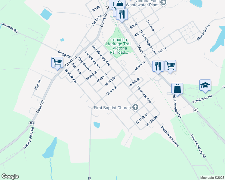 map of restaurants, bars, coffee shops, grocery stores, and more near 806 West 6th Street in Victoria