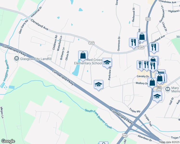 map of restaurants, bars, coffee shops, grocery stores, and more near 217 Lovers Lane in Glasgow