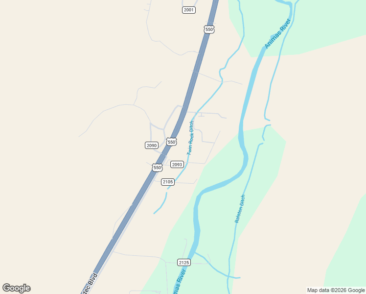 map of restaurants, bars, coffee shops, grocery stores, and more near 166 Road 2105 in Aztec