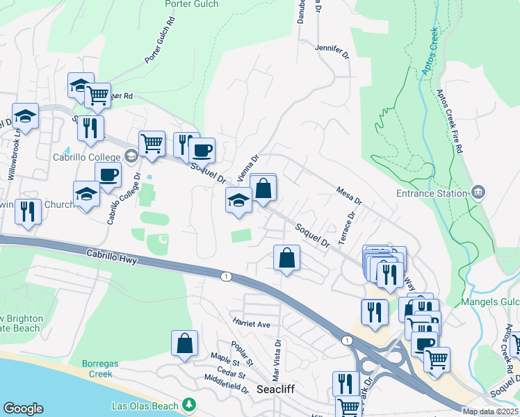 map of restaurants, bars, coffee shops, grocery stores, and more near 6996 Soquel Drive in Aptos