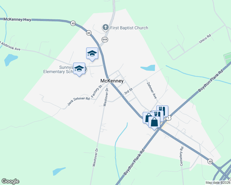 map of restaurants, bars, coffee shops, grocery stores, and more near 10417 Doyle Boulevard in McKenney