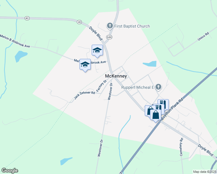 map of restaurants, bars, coffee shops, grocery stores, and more near 20810 Westover Drive in McKenney