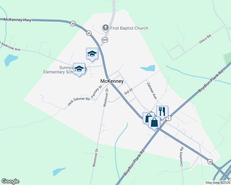 map of restaurants, bars, coffee shops, grocery stores, and more near 10417 Doyle Blvd in McKenney