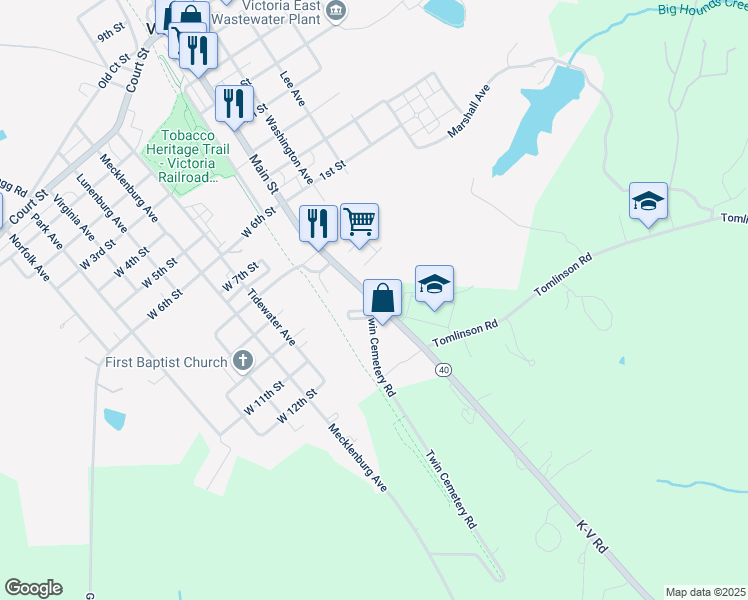 map of restaurants, bars, coffee shops, grocery stores, and more near 950 Main Street in Victoria