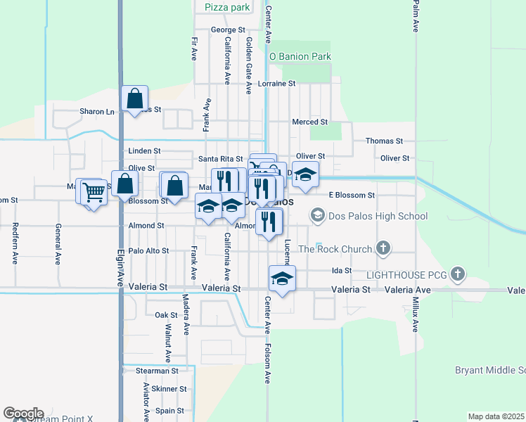 map of restaurants, bars, coffee shops, grocery stores, and more near 1520 Center Avenue in Dos Palos