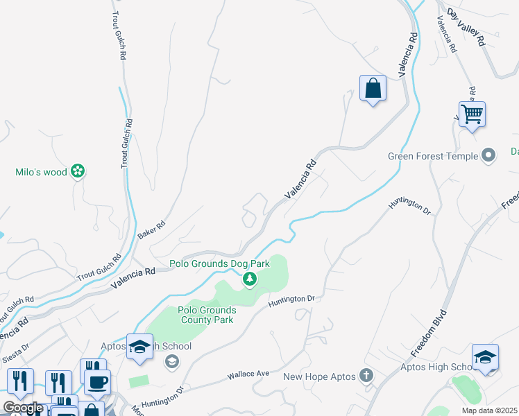 map of restaurants, bars, coffee shops, grocery stores, and more near 241 Marthas Way in Aptos