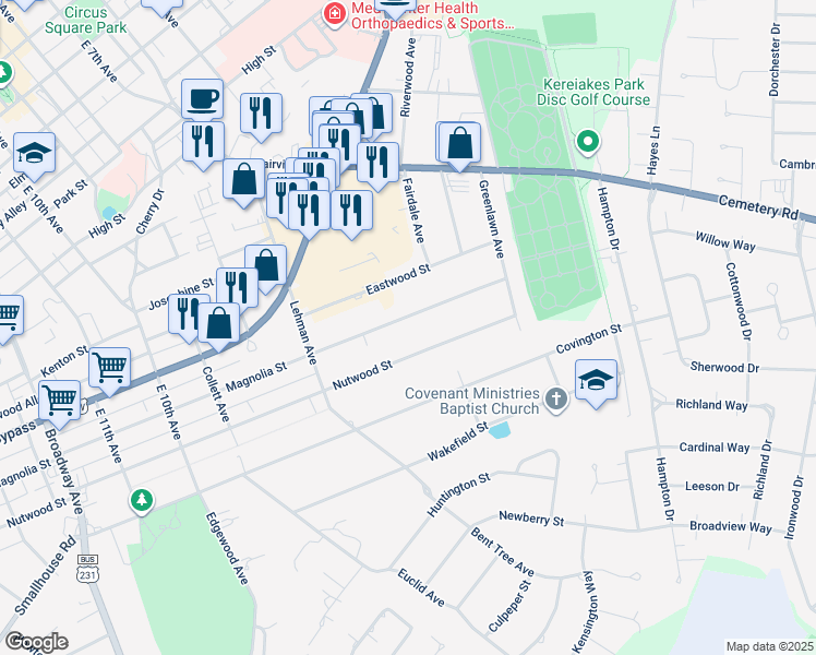 map of restaurants, bars, coffee shops, grocery stores, and more near 606 Magnolia Street in Bowling Green