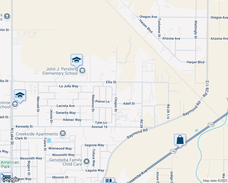 map of restaurants, bars, coffee shops, grocery stores, and more near 1951 Truman Drive in Madera