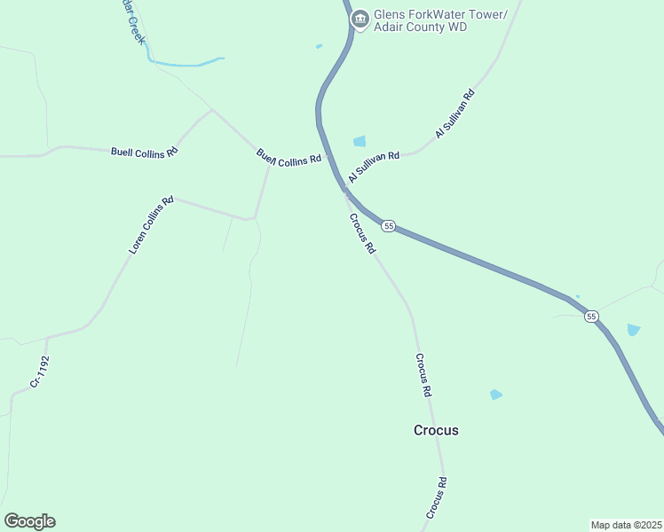 map of restaurants, bars, coffee shops, grocery stores, and more near Crocus Road in Glens Fork