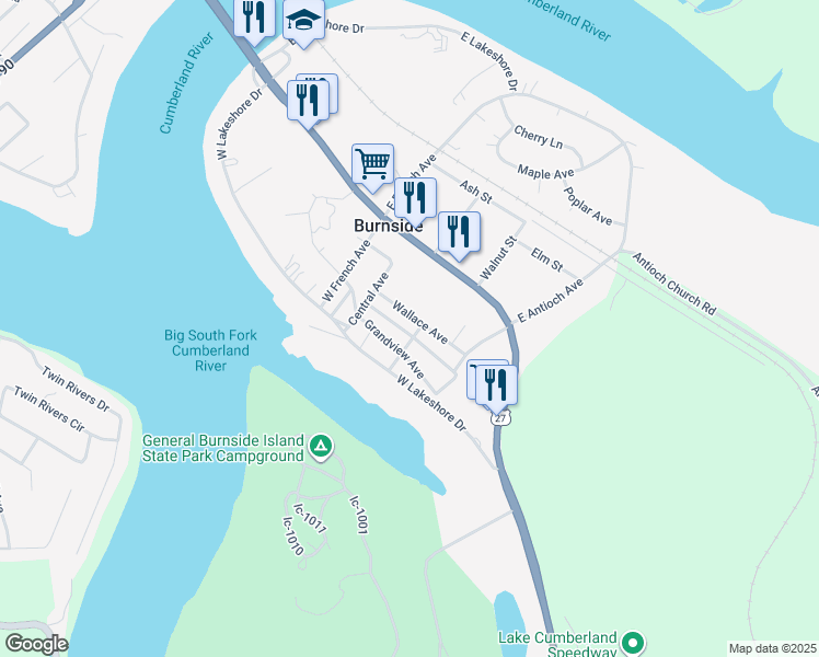 map of restaurants, bars, coffee shops, grocery stores, and more near 374-382 West Antioch Avenue in Burnside
