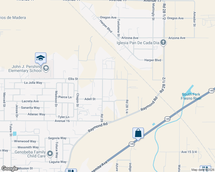 map of restaurants, bars, coffee shops, grocery stores, and more near 16305 Road 28 in Madera