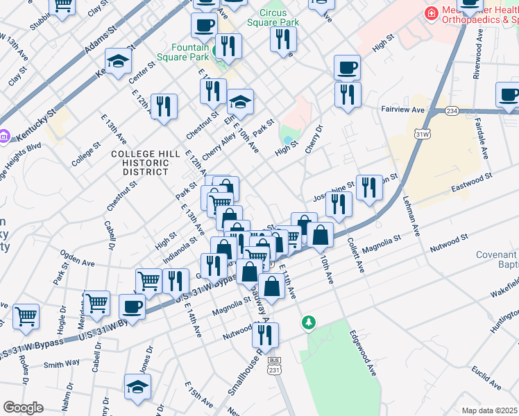 map of restaurants, bars, coffee shops, grocery stores, and more near 877 East 11th Avenue in Bowling Green