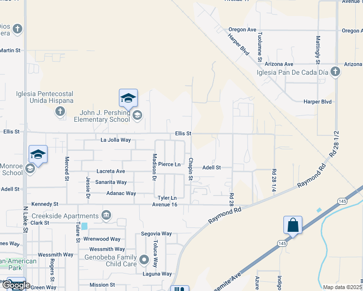 map of restaurants, bars, coffee shops, grocery stores, and more near 1972 Truman Drive in Madera