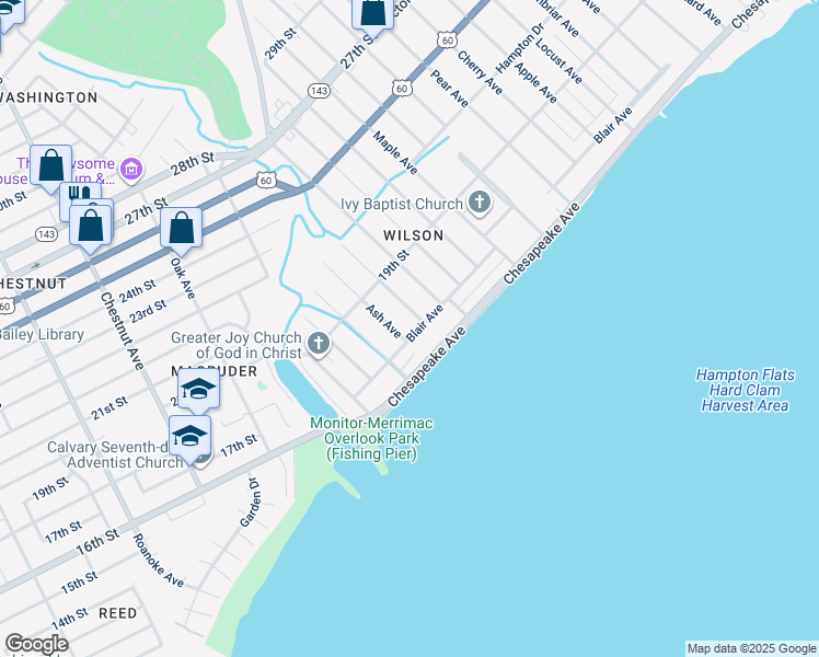 map of restaurants, bars, coffee shops, grocery stores, and more near 231 Blair Avenue in Newport News