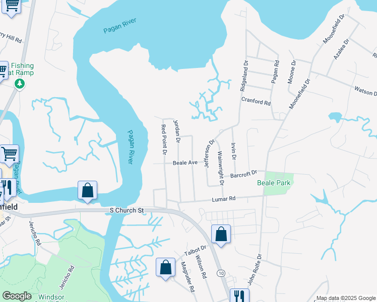 map of restaurants, bars, coffee shops, grocery stores, and more near 315 Edgewood Drive in Smithfield
