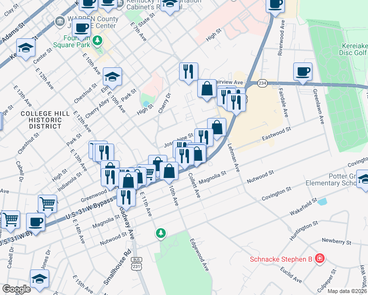 map of restaurants, bars, coffee shops, grocery stores, and more near 906 Kenton Street in Bowling Green