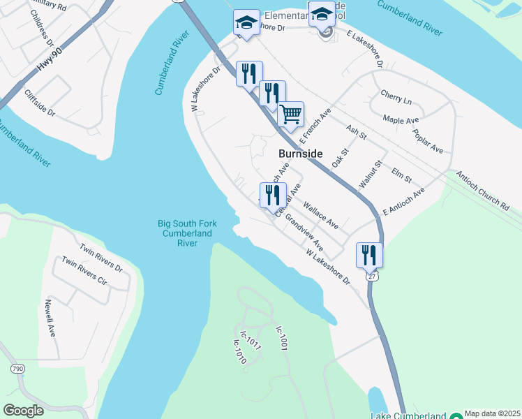 map of restaurants, bars, coffee shops, grocery stores, and more near West Lakeshore Drive in Burnside
