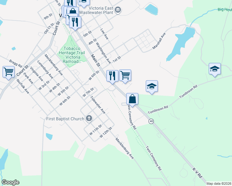 map of restaurants, bars, coffee shops, grocery stores, and more near 1220 Main Street in Victoria