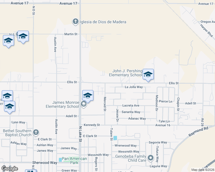 map of restaurants, bars, coffee shops, grocery stores, and more near 27243 Ellis Street in Madera