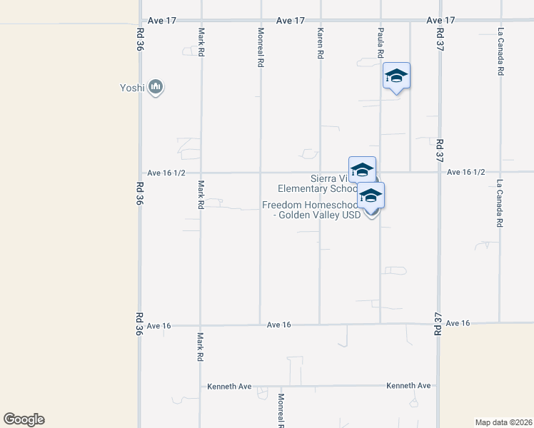map of restaurants, bars, coffee shops, grocery stores, and more near 16419 Monreal Road in Madera
