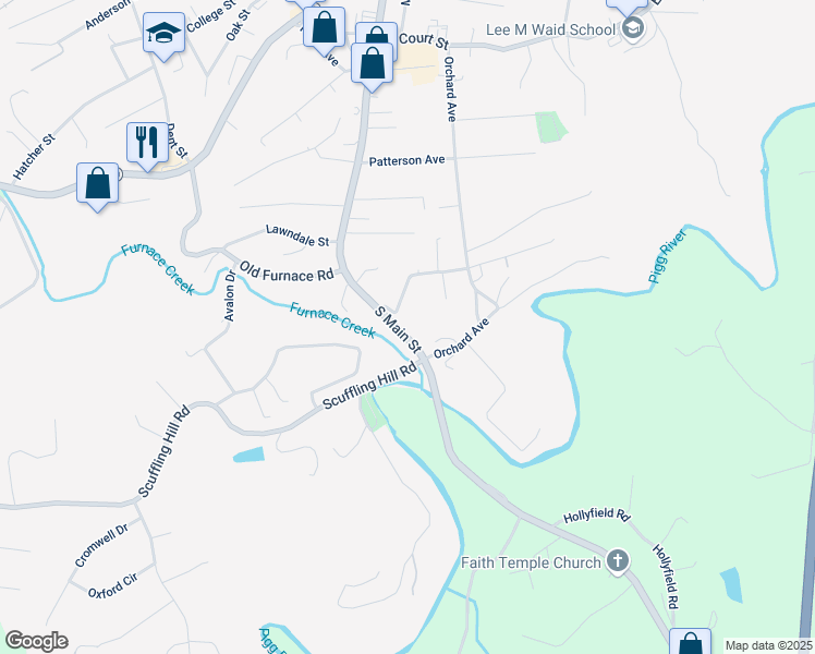 map of restaurants, bars, coffee shops, grocery stores, and more near 40 Riverview Street in Rocky Mount