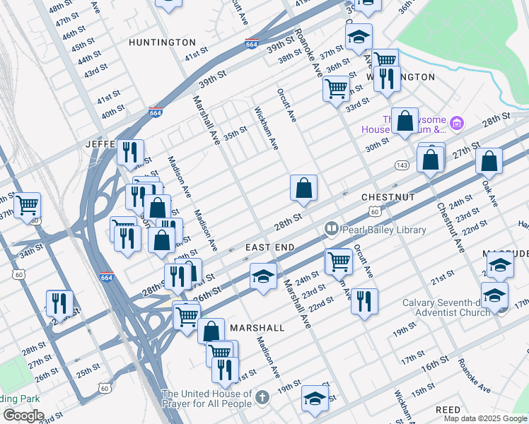 map of restaurants, bars, coffee shops, grocery stores, and more near 815 29th Street in Newport News