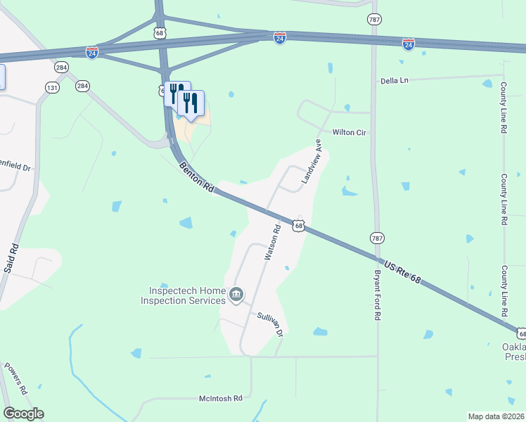 map of restaurants, bars, coffee shops, grocery stores, and more near 7298 Benton Road in Paducah