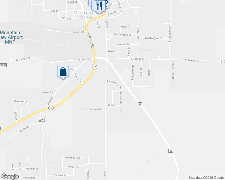 map of restaurants, bars, coffee shops, grocery stores, and more near 292 Douglas Street in Mountain View