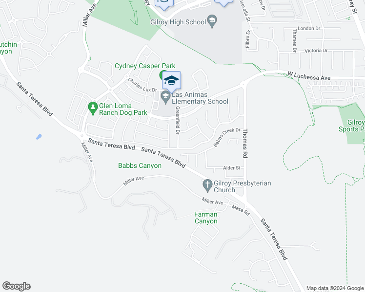 map of restaurants, bars, coffee shops, grocery stores, and more near 989 Oak Brook Way in Gilroy