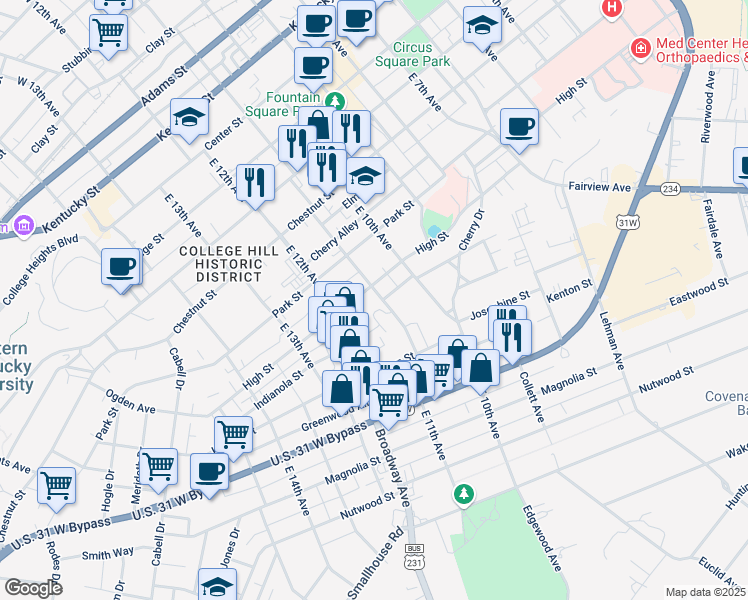 map of restaurants, bars, coffee shops, grocery stores, and more near 811 East 11th Avenue in Bowling Green