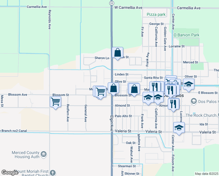 map of restaurants, bars, coffee shops, grocery stores, and more near 1358 Elgin Ave in Dos Palos