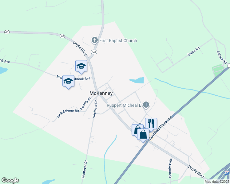map of restaurants, bars, coffee shops, grocery stores, and more near 20722 2nd Street in McKenney