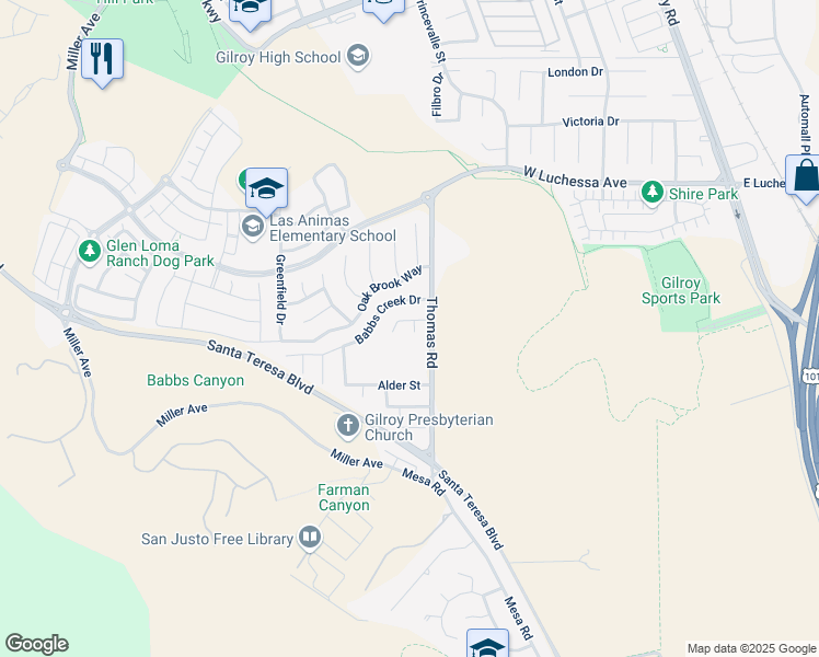 map of restaurants, bars, coffee shops, grocery stores, and more near 787 Vinca Court in Gilroy