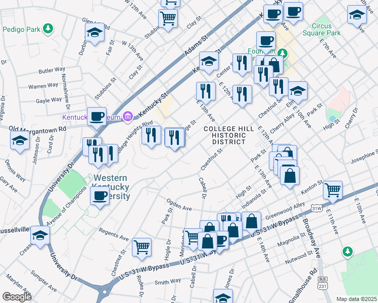 map of restaurants, bars, coffee shops, grocery stores, and more near 1427 State Street in Bowling Green