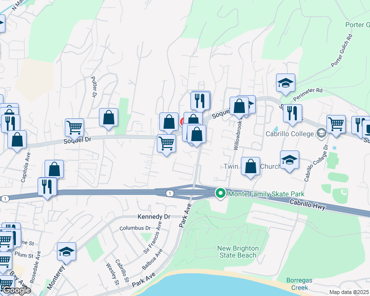 map of restaurants, bars, coffee shops, grocery stores, and more near 2769 Subec Lane in Soquel